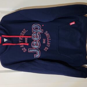 Jedco Jeep Go Anywhere Men’s Hoodie Sweatshirt XL Navy Blue Red Embroidered Logo